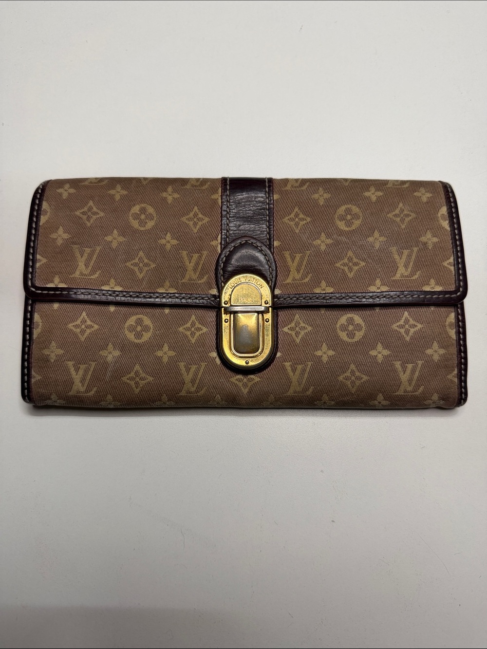 Louis Vuitton Brown Monogram Canvas Clutch with Gold Hardware